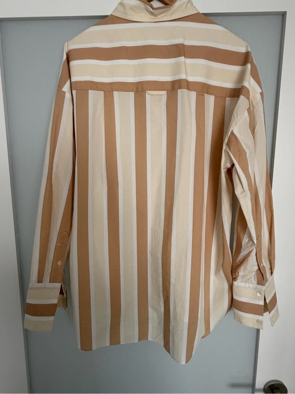 STAUD Women’s Oversized Beige & Cream Stripe Shirt - Picture 2 of 5